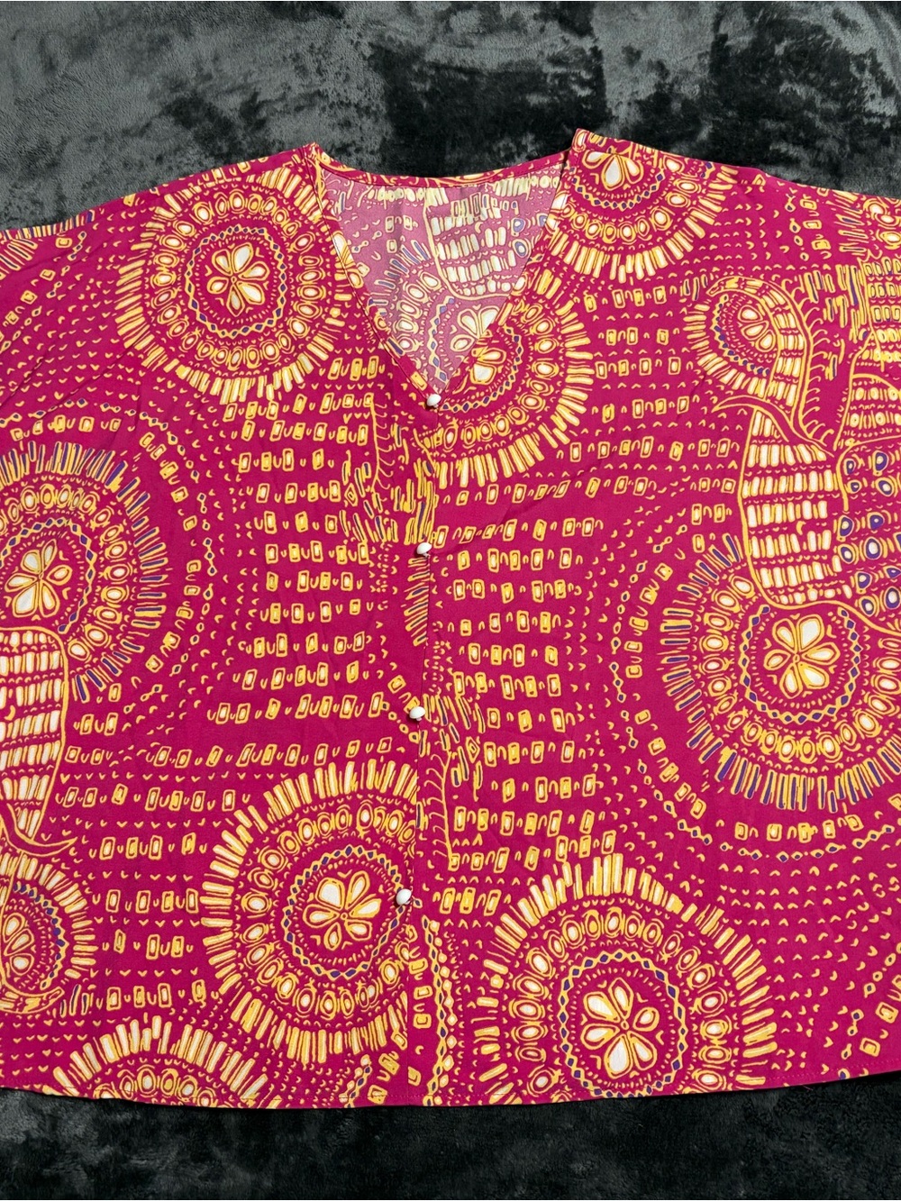 SHEIN Pink & Yellow Mandala Print V-Neck Blouse